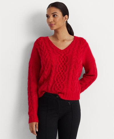Lauren Ralph Lauren Sequined Wool-blend Aran-knit Sweater In Martin Red
