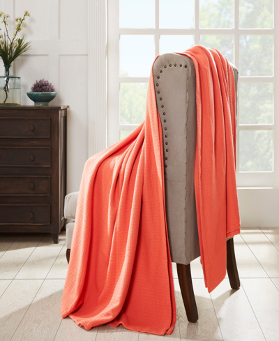 Superior Waffle Stitch Textured Cotton Weave All-season Throw, 50" X 60" In Coral