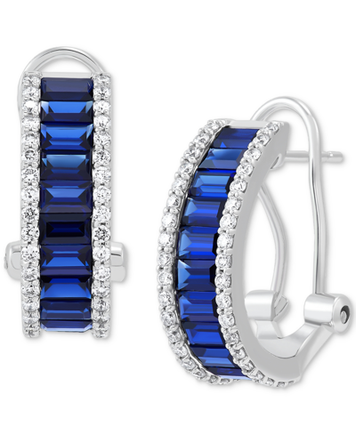 Grown With Love Lab Grown Sapphire (2-3/8 Ct. T.w.) & Lab Grown Diamond (1/2 Ct. T.w.) Baguette Hoop Earrings In 14k