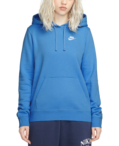 Nike Women's Sportswear Club Fleece Pullover Hoodie In University Blue,white