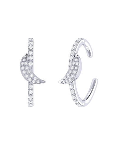 Luvmyjewelry Moonlit Diamond Ear Cuffs In Sterling Silver In Grey