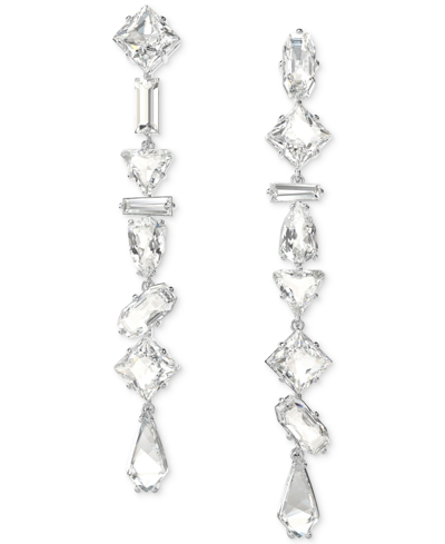 Swarovski Rhodium-plated Mixed Crystal Linear Drop Earrings In Silver