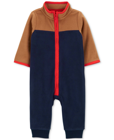 Carter's Baby Boys Colorblocked Fleece Zip-front Jumpsuit In Multi