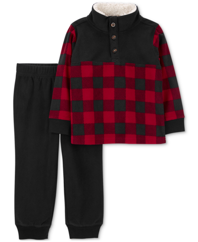 Carter's Babies' Toddler Boys Buffalo-check Fleece Jacket And Jogger Pants, 2 Piece Set In Red,black