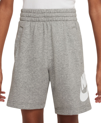 Nike Big Kids Sportswear Club Fleece Logo-print French Terry Shorts In Dark Grey Heather,base Grey,white