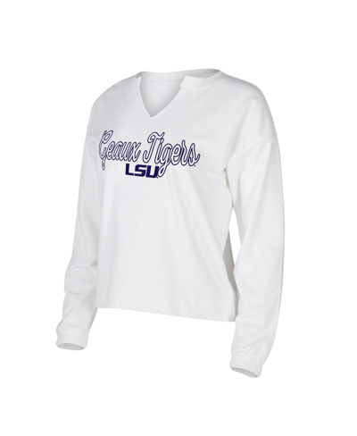 Concepts Sport Women's  White Lsu Tigers Siennaâ Notch Neck Long Sleeve T-shirt