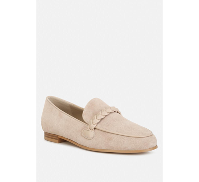 Rag & Co Echo Suede Leather Braided Detail Loafers In Sand In Beige