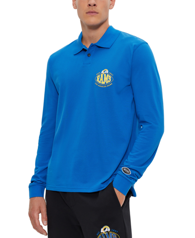 Hugo Boss Boss By  Men's Boss X Nfl Long-sleeved Polo Shirt In Bright Blue