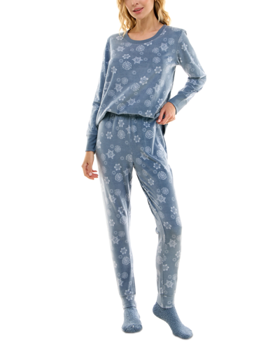 Roudelain Women's 2-pc. Packaged Printed Pajamas & Socks Set In Wispy Snowflakes