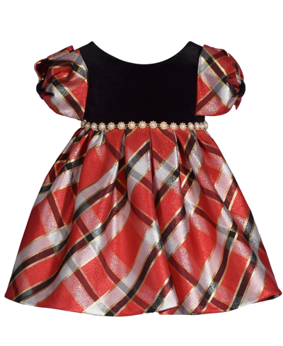 Bonnie Baby Baby Girls Stretch Velvet To Taffeta Plaid Skirt Dress In Red