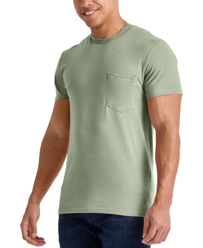 Alternative Apparel Men's Hanes Originals Cotton Short Sleeve Pocket T-shirt In Equilibrium Green - U.s. Grown Cotton