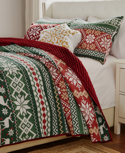 Greenland Home Fashions Fair Isle Velvet Reversible 3 Piece Quilt Set, Full/queen In Red