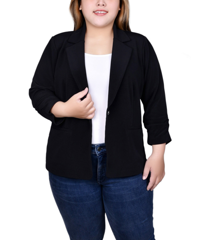 Ny Collection Plus Size 3/4 Sleeve Knit Ottoman Jacket In Black