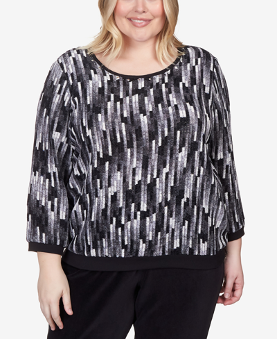 Alfred Dunner Plus Size Drama Queen Vertical Chenille Texture Knit Banded Top In Multi