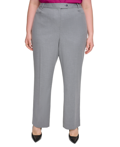 Calvin Klein Plus Size Modern Fit High Rise Pinstriped Wide Leg Pants In Charcoal,cream