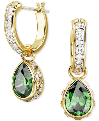 Swarovski Gold-tone Mixed Crystal Charm Hoop Earrings In Green