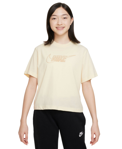 Nike Kids' Sportswear Girls Cotton Boxy T-shirt In Beige