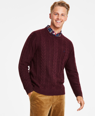 Nautica Mens Cable Knit Sweater Wrinkle Resistant Shirt Regular Fit Stretch Corduroy Pants In Shipwreck Burgundy