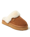 Dearfoams Fireside By Dear Foams Women's Melton Genuine Shearling Platform Scuff Slipper In Chestnut