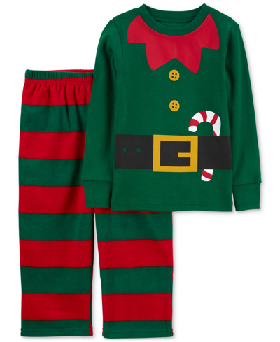 Carter's Babies' Toddler Elf Top And Striped Pants Pajamas, 2 Piece Set In Green,red