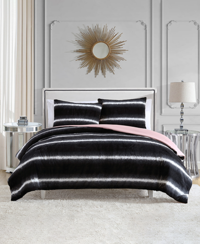 Juicy Couture Faux Fur Ombre Stripe 3-pc. Comforter Set, Full/queen In Black,white