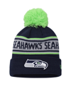 NEW ERA PRESCHOOL BOYS AND GIRLS NEW ERA COLLEGE NAVY SEATTLE SEAHAWKS REPEAT CUFFED KNIT HAT WITH POM