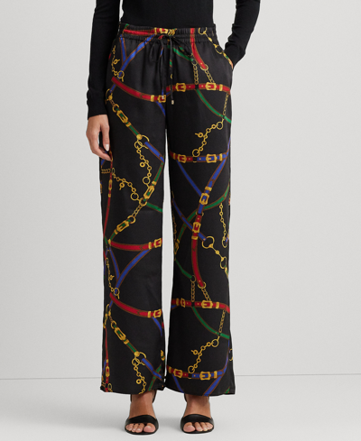 Lauren Ralph Lauren Women's Belting-print Twill Wide-leg Pants In Black Belted