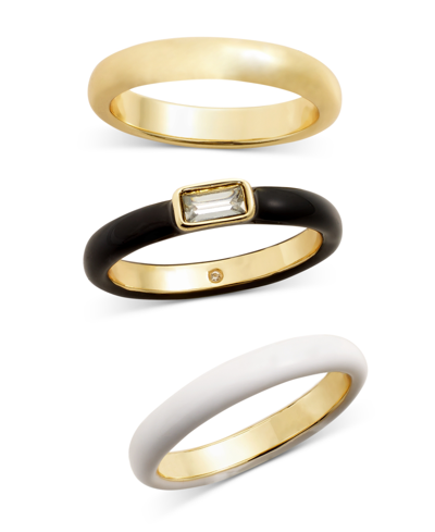 On 34th Gold-tone 3-pc. Set Crystal & Color Stack Rings, Created For Macy's In Black