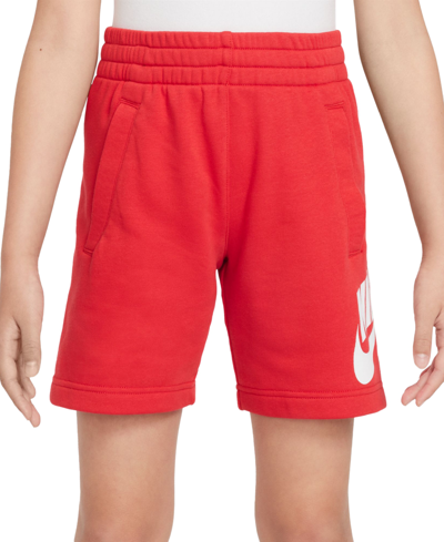Nike Big Kids Sportswear Club Fleece Logo-print French Terry Shorts In University Red,white