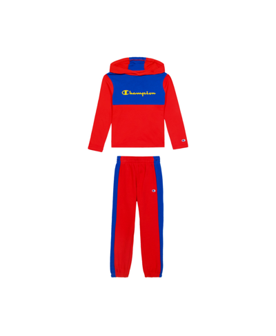 Champion Babies' Little Boys Jersey Hooded T-shirt And Fleece Pants, 2 Piece Set In Scarlet,surf The Web