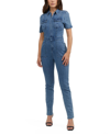 Bebe Straight Leg Zip Front Denim Jumpsuit In Medium Blue Wash
