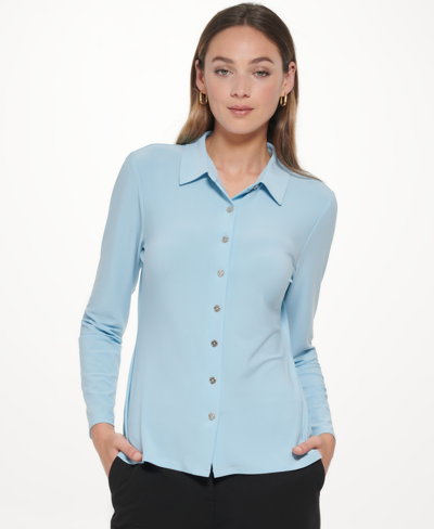 Tommy Hilfiger Women's Collared Button-front Blouse In Forget Me Not