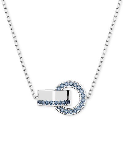 Swarovski Rhodium-plated Color Pave Interlocking Loop 29-1/2" Adjustable Pendant Necklace In Blue