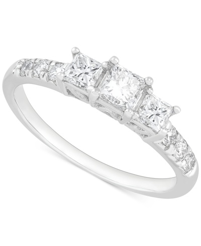 Macy's Diamond Princess Three Stone Engagement Ring (1 Ct. T.w.) In 14k White Gold
