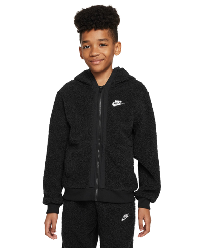 Nike Big Kids Sportswear Club Fleece Full-zip Hoodie In Black,white