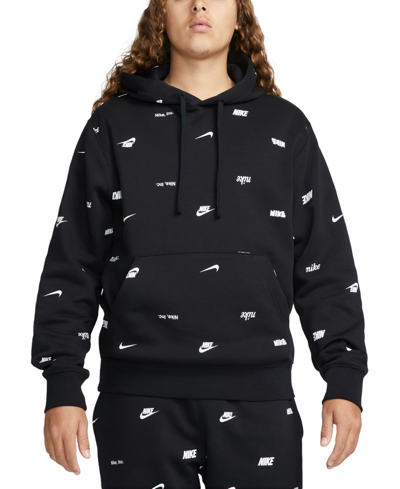 Nike Club Fleece Men's Allover Print Pullover Hoodie In Black