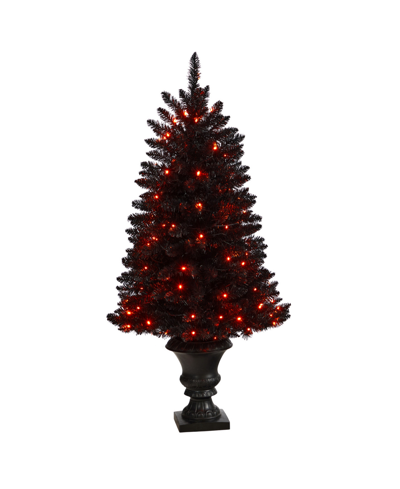 Nearly Natural 4' Black Halloween Artificial Christmas Tree In Urn With 100 Orange Led Lights