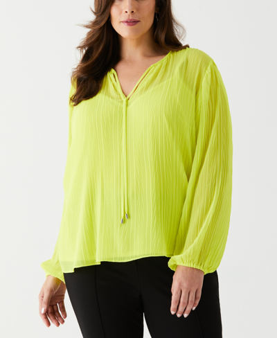 Ella Rafaella Plus Size Pleated Balloon Sleeve Blouse In Sulphur Spring