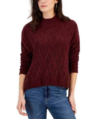 Planet Heart Juniors' Cable-knit Chenille Sweater In Windsor Wine