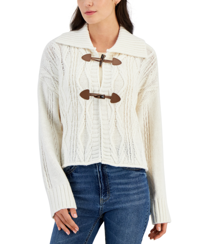 Sugar Moon Juniors' Cable-knit Toggle-front Cardigan In White