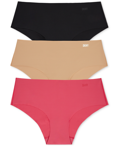 Dkny Women's 3-pk. Litewear Cut Anywear Hipster Underwear Dk5028bp3 In Black,glow,persian Red