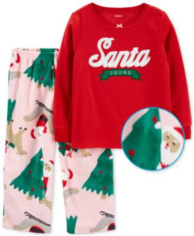 Carter's Kids' Carters Baby Toddler Big Girls Santa Squad Fleece Pajamas In Pink