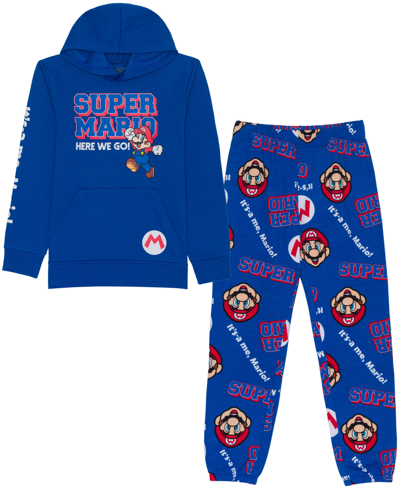 Hybrid Kids' Big Boys Super Mario Fleece Hoodie And Joggers, 2 Piece Set In Royal Blue
