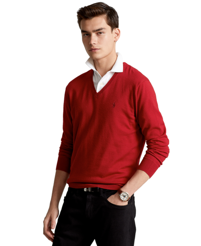 Polo Ralph Lauren Men's Washable Wool V-neck Sweater In Park Ave Red