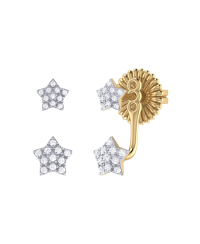 Luvmyjewelry Star Duo Diamond Stud Earrings In 14k Yellow Gold Vermeil On Sterling Silver