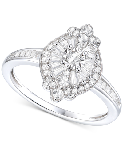 Promised Love Diamond Baguette & Round Ring (1/2 Ct. T.w.) In Sterling Silver