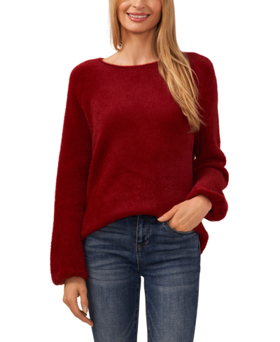 Cece Womens Knit Eyelash Pullover Sweater In Deep Red