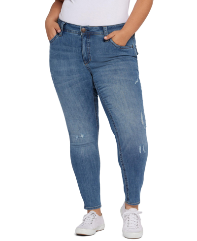 Seven7 Plus Size Mid Rise Flap Pocket Skinny Jeans In Scratch