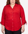 ALFRED DUNNER PLUS SIZE PARK PLACE STRETCH KNIT FAUX SUEDE BUTTON UP TOP