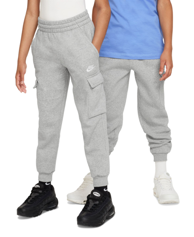 Nike Sportswear Club Fleece Big Kids' Cargo Pants In Dark Grey Heather/base Grey/white